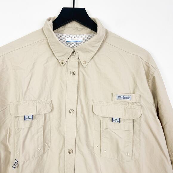 Columbia Mens 3X PFG Fishing Button Down Shirt Beige Nylon - Picture 2 of 9